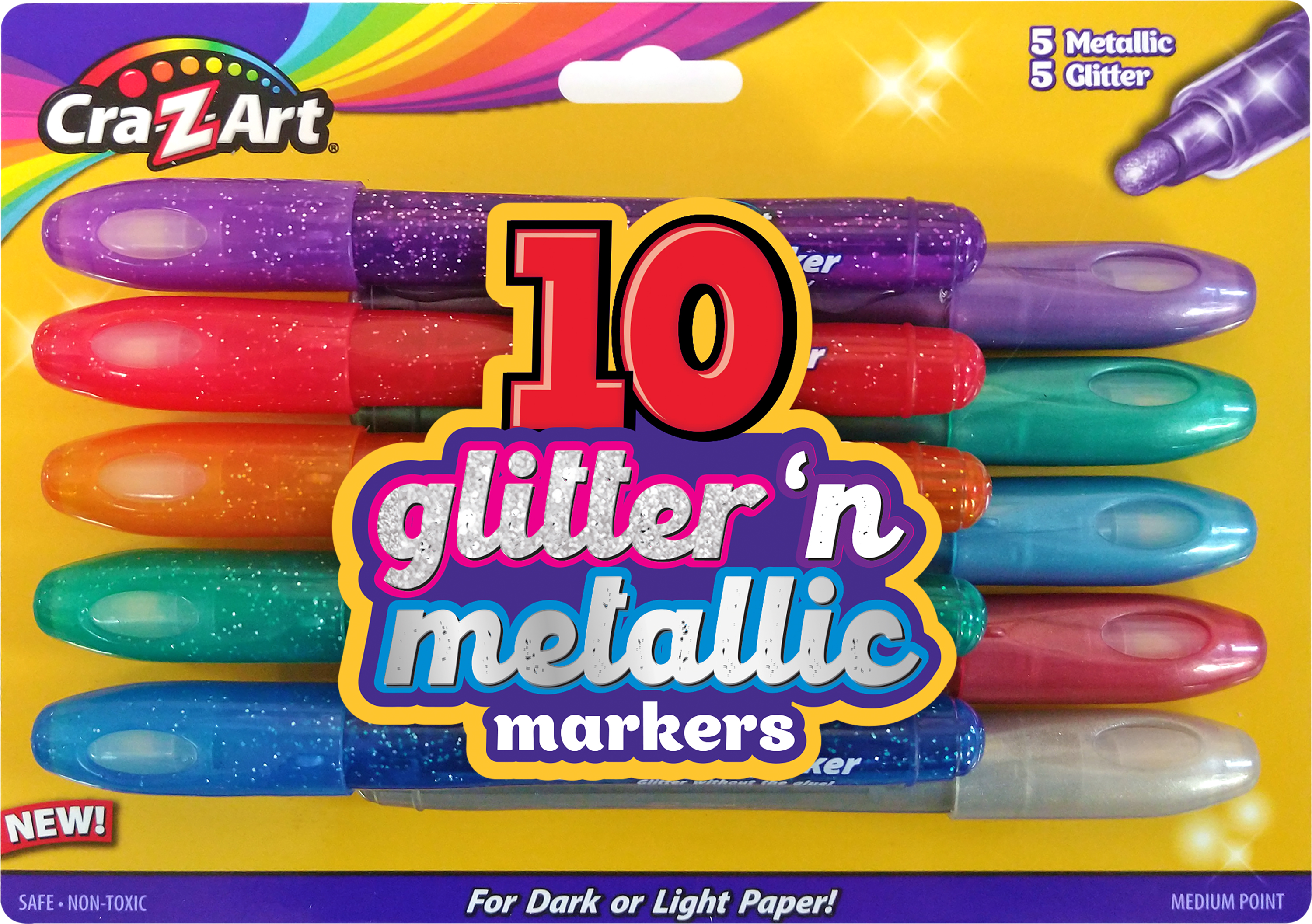 Cra-Z-Art 10 Count Glitter 'n Metallic Marker Set, Child to Adult